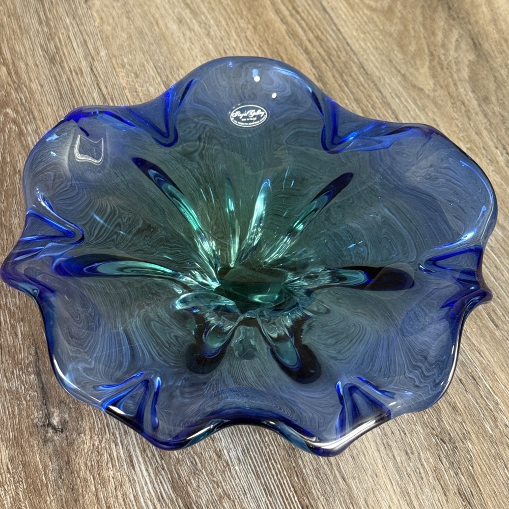 Royal Gallery Ombre Blue Green Art Glass Centerpiece Bowl Centerpiece — Poland